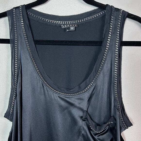 Theory tank top blouse women's Large black silk scoop neck chain goth witchy - Picture 4 of 14